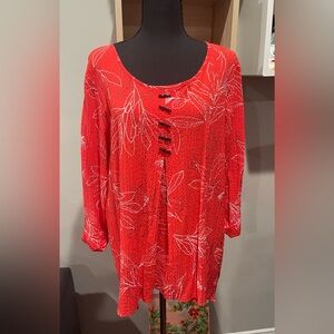 JM Collection‎ Red Floral  Blouse